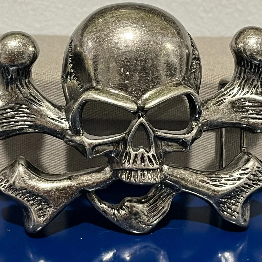 Pirate Skull Crossbones Pewter Silver Tone Belt Buckle Vintage 80s 90s Mens